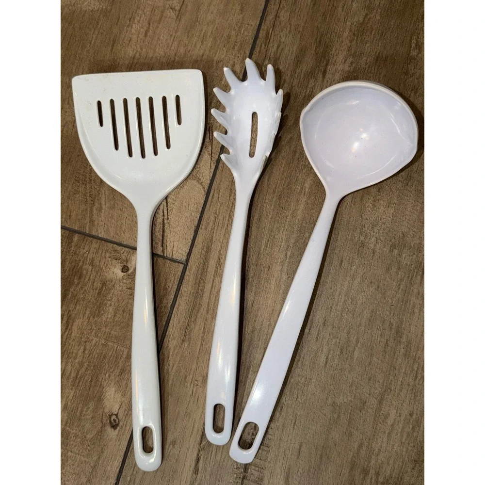 3pc White Melamine Kitchen Utensil Set Spatula Pasta Server Ladle JP-639